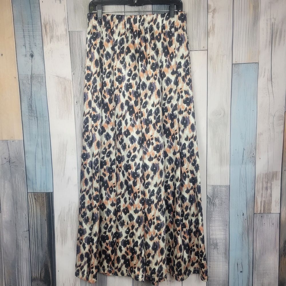 Traffic People Purple Cheetah Print Wide Leg Flare Pants Size Large